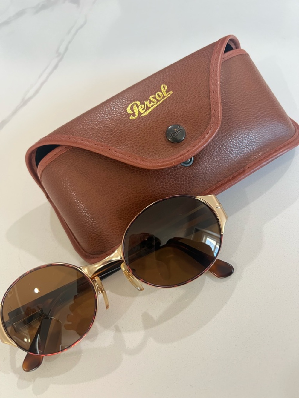 Vintage 2002-s Persol Women's Round Sunglasses with Brown Lenses and Brown Case